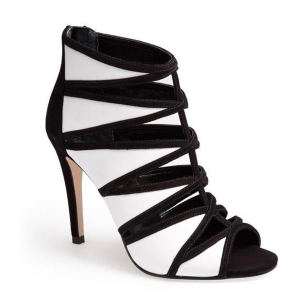 Ivanka Trump Derry Open Toe Booties Black/White